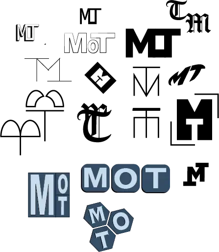 Early typographic exploration of M, O, and T letterforms